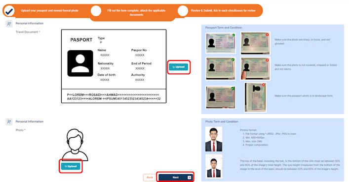 インドネシア入管 e-Visa 公式サイト 個人情報入力ページ（パスポート写真）